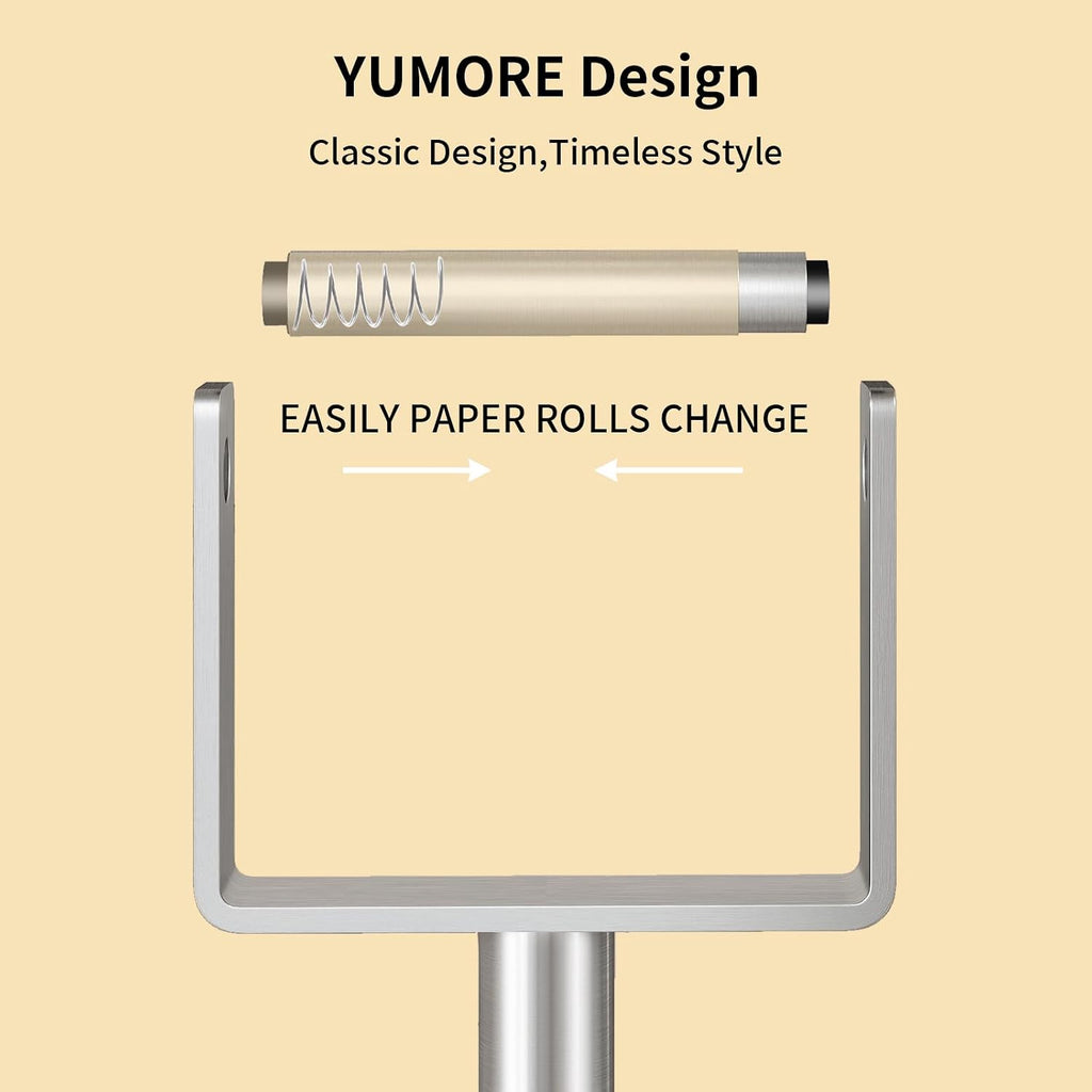 YUMORE Toilet Paper Holder Stand with Storage Weighted Base, Brushed Nickel