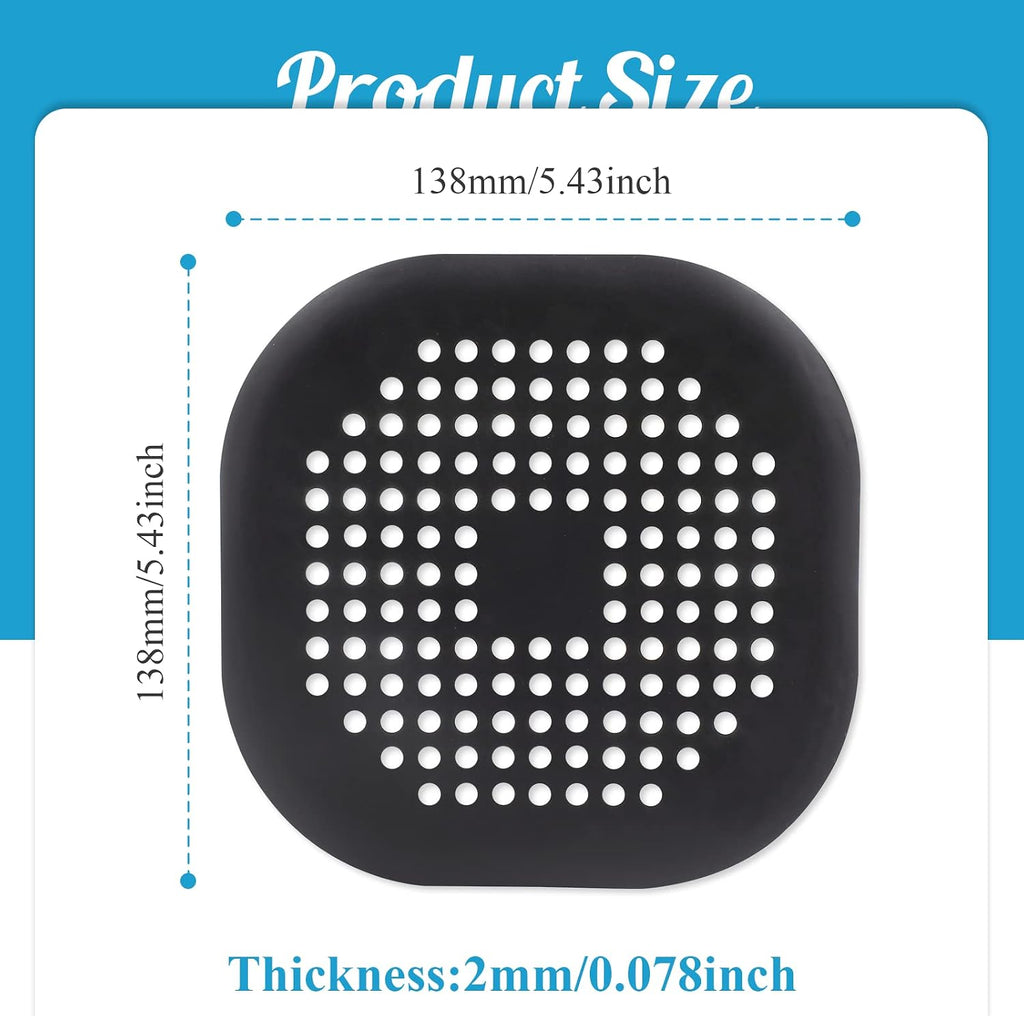 Square Drain Cover, 5.4 Inch, Black, 2Pcs