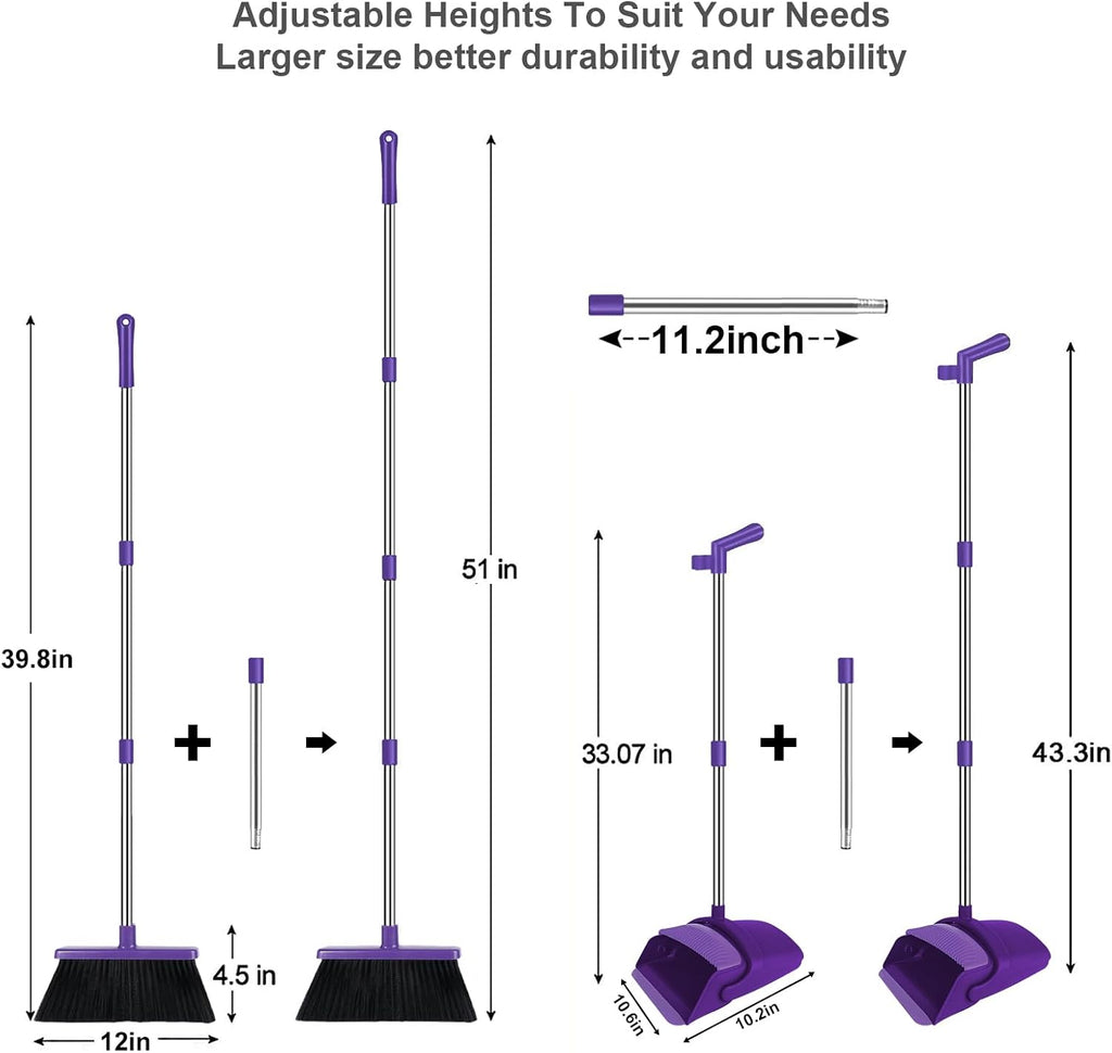 Purple Broom and Dustpan Combo Set, 51" Long Handle Broom