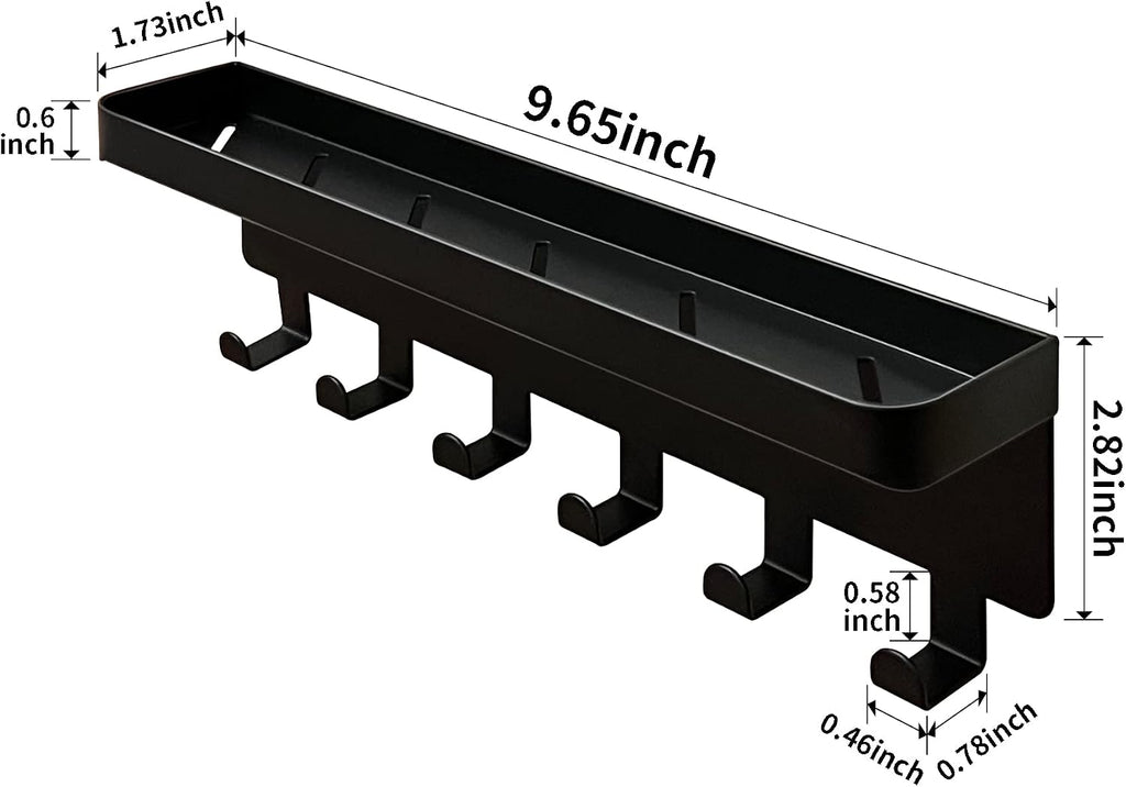 GTK Key Holder for Wall Key Hooks with Tray and 6 Hooks, Wall Mounted Key Holder for Hallway, Key Rack with Shelf for Mail Storage (Black)