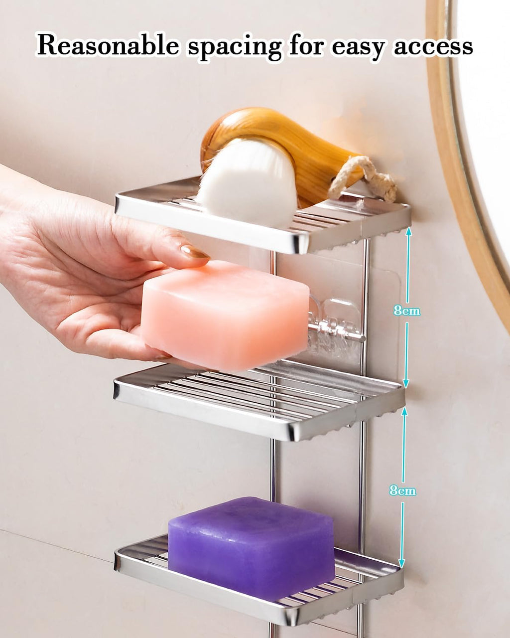 YQh 4 Tier Shower Shampoo Soap Holder, Shower Wall Soap Dish Holder, Shampoo Bar Holder, Bathroom Soap Box, Self-Draining Soap Bar Holder, Stainless Steel Soap Holder for Bathroom, Kitchen