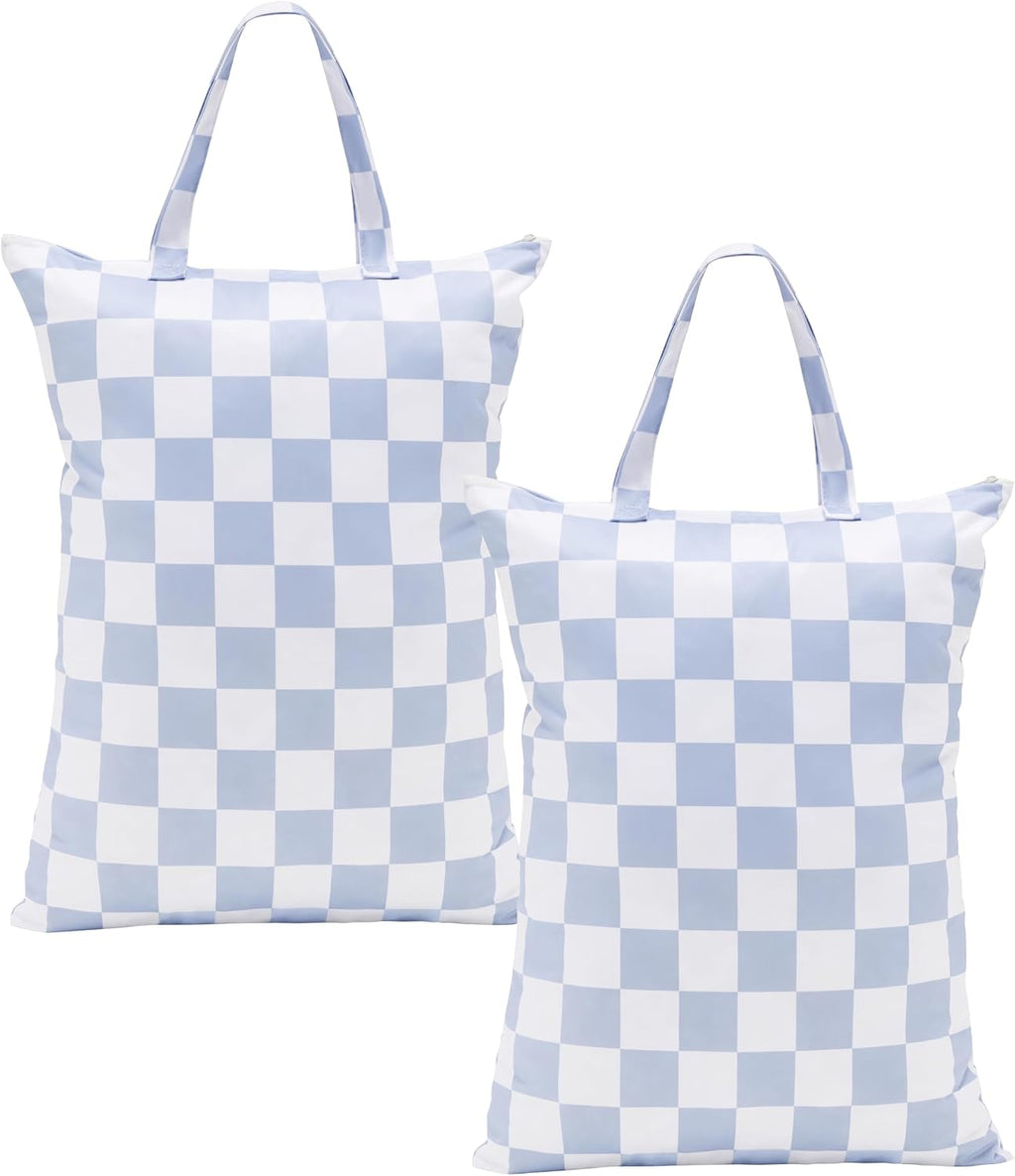 Ohocut Checkered 2 Pcs Large Travel Laundry Bags for Dirty Clothes, Aesthetic Trendy Waterproof Washable Laundry Bag with Handle for Travel, Gym, Swimming Pool, Blue