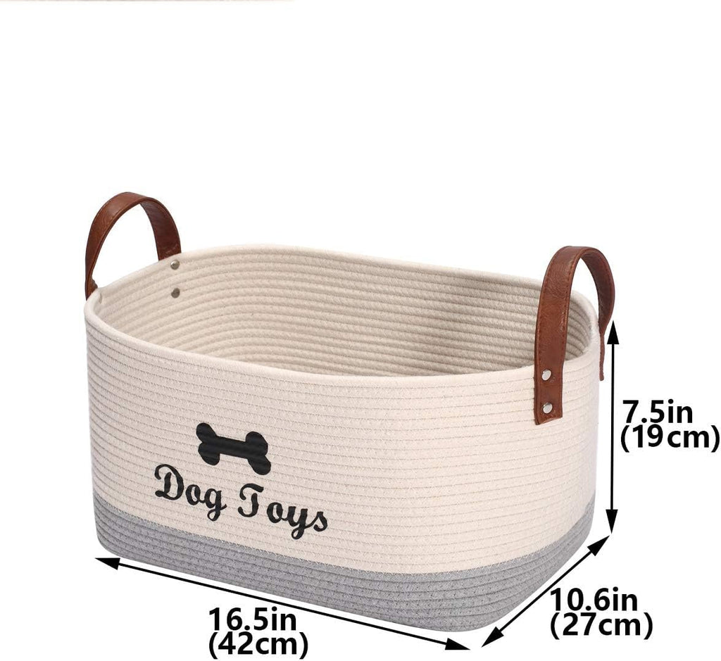 Large Dog Toy Basket, 100% Cotton Rope Dog Toy Storage Bin-Beige