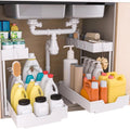 NATURE'S SOURCE 2-Tier Under Sink Organizers and Storage 2 Pack Sliding L-shape Under Cabinet Organizers For Narrow Space Multi-purpose Sink Organizer for Bathroom Kitchen Drawer(White 2 Pack)