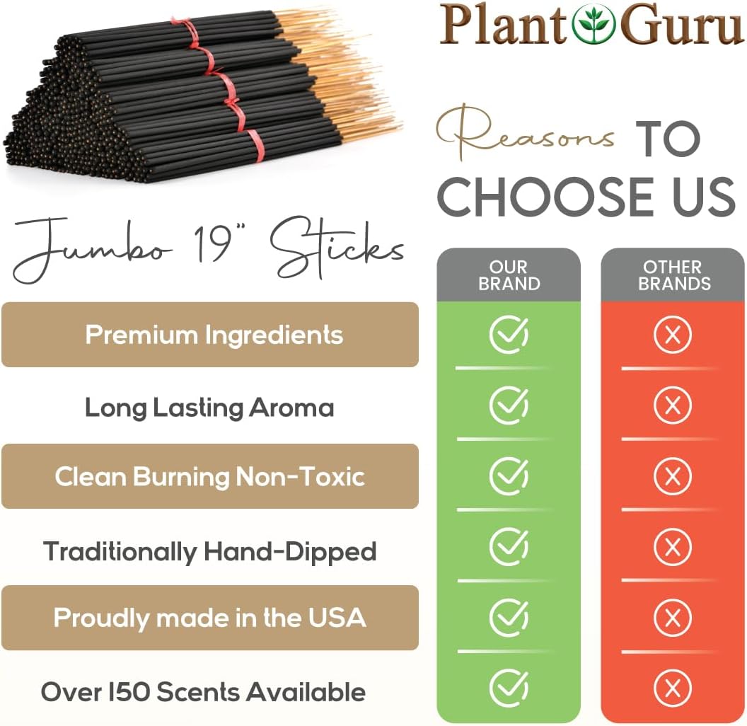 Top 5 Jumbo Incense Sticks 19 Inch Variety Set Bulk 150 Pack - 5 Bundles of 30 Sticks Per Bundle 19" - Dragons Blood, Frankincense and Myrrh, Lavender, Nag Champa, and Sandalwood.