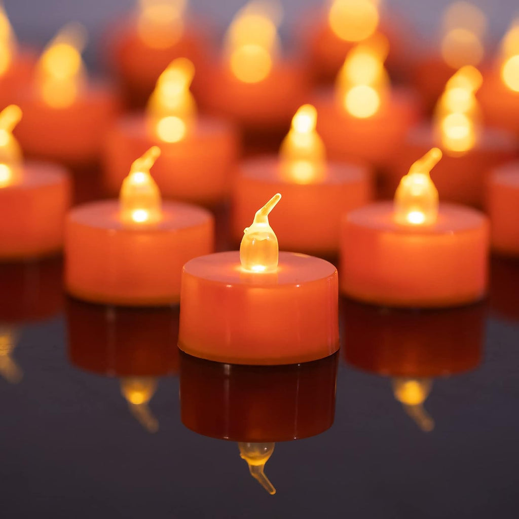 LANKER 24 Pack Orange Tea Lights Candles, Flickering Warm Yellow Flameless LED Candles (Orange)