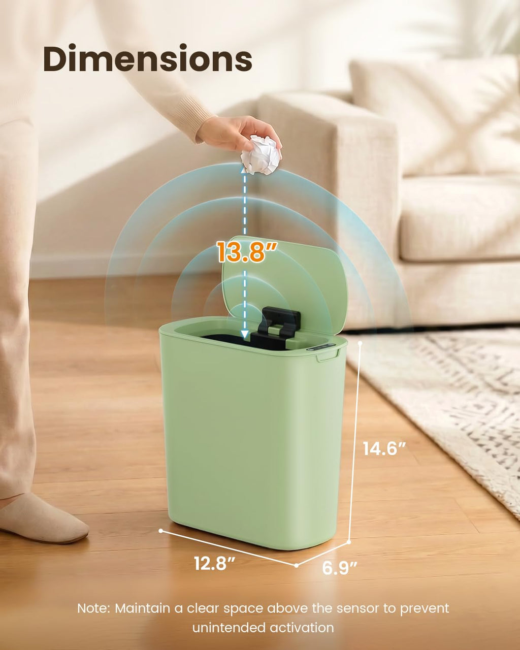 Cesun 5 Gallon Automatic Bathroom Trash Can with Lid, Green, Touchless