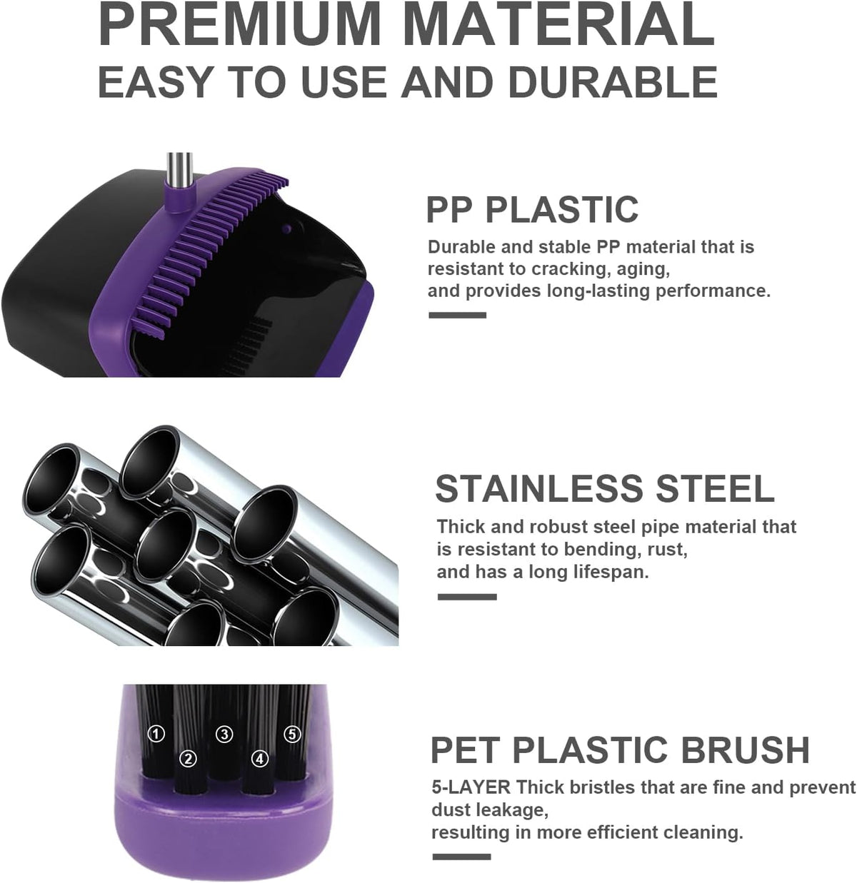 Purple Broom and Dustpan Combo Set, 55" Long Handle Broom
