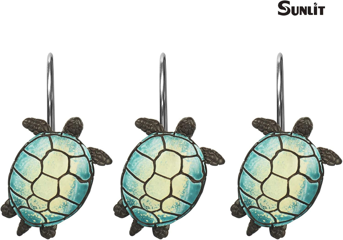 Sunlit Tilt Sea Turtle Shower Curtain Hooks, Home Decorative Shower Curtain Rings for Bathroom, Resin, Ocean Shower Curtain Hanger Hooks for Kid Room Living Room, Set of 12