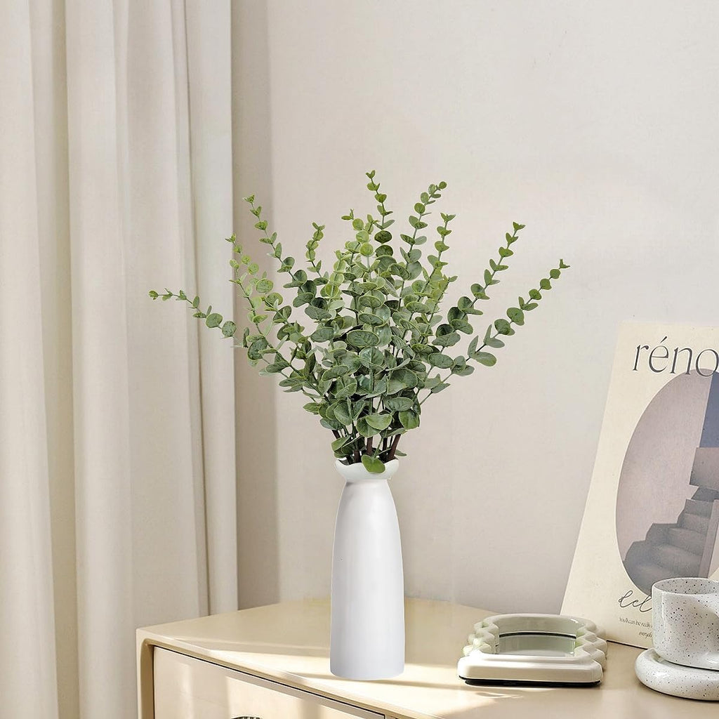 Artificial Plants Eucalyptus Branch in Ceramic Vase, 17.7” Fake Plant Greenery Stems Leaves Branches Faux Eucalyptus Stems for Home Office Farmhouse Wedding Table Centerpiece Décor