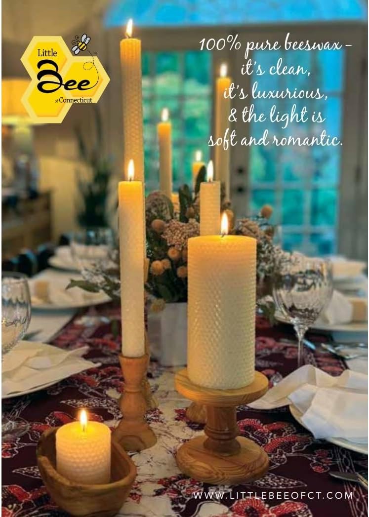 11" Hand Rolled Beeswax Taper Candle - Little Bee of Connecticut (One Pair)