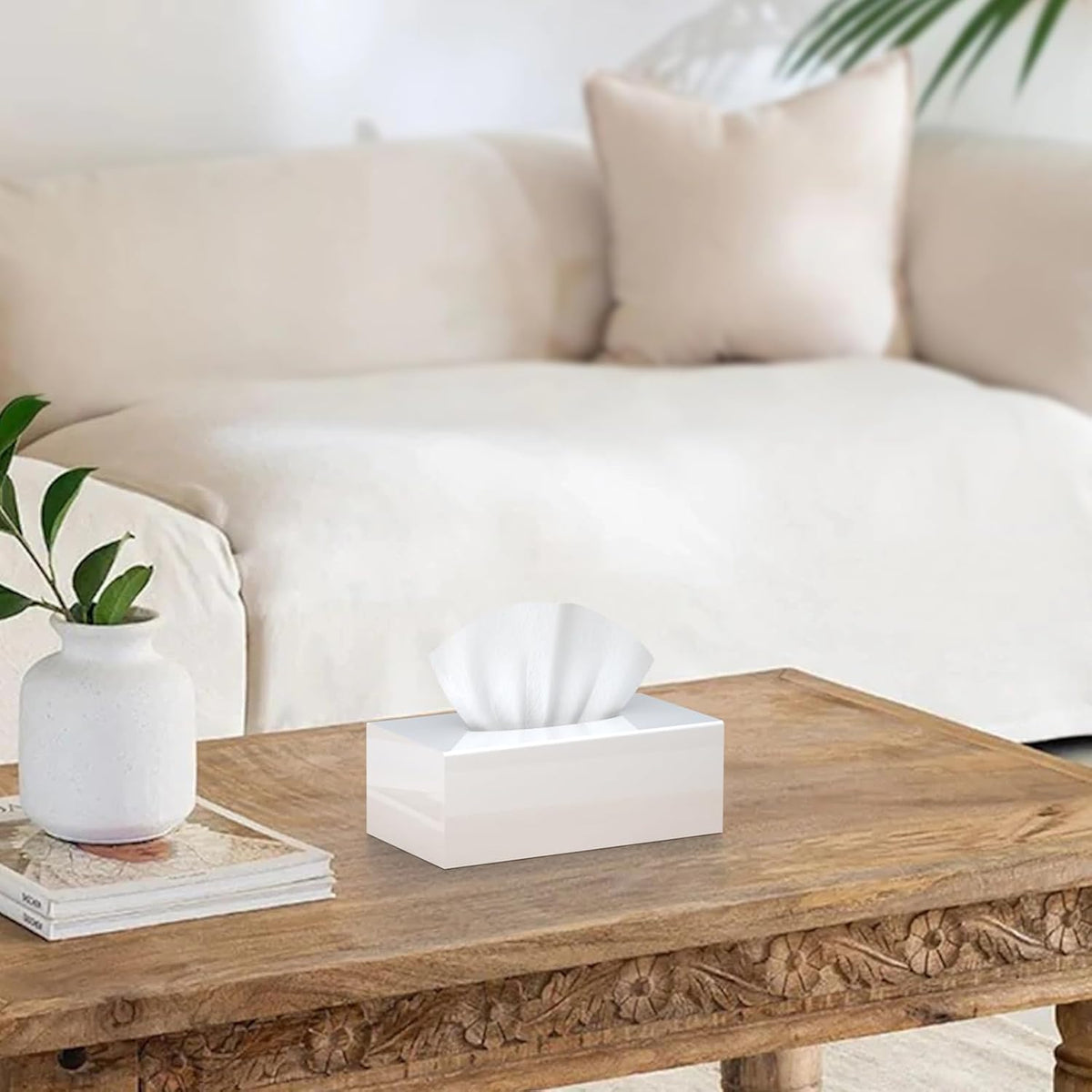 SILUT Shiny White Rectangle Acrylic Tissue Box Cover
