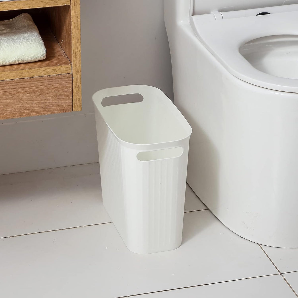 2 Pack Small Bathroom Trash Can 3.5 Gallon Slim Plastic Garbage Can, White