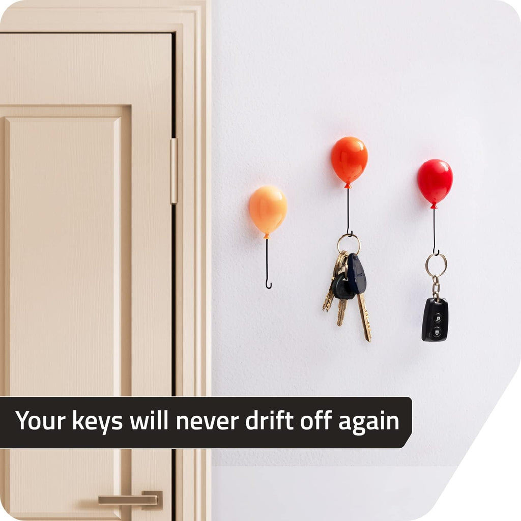 PELEG DESIGN Balloongers | Fun Balloon-Shaped Key Holder for Wall | Decorative Key Hanger Set of 3 | Key Hooks with 3 Install Options | Cute Key Holders with Metal Wire Hooks