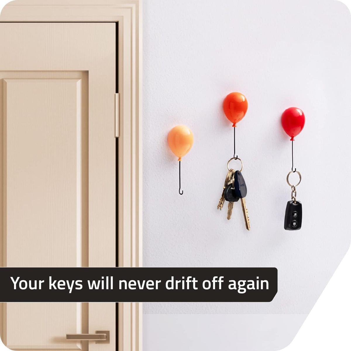 PELEG DESIGN Balloongers | Fun Balloon-Shaped Key Holder for Wall | Decorative Key Hanger Set of 3 | Key Hooks with 3 Install Options | Cute Key Holders with Metal Wire Hooks