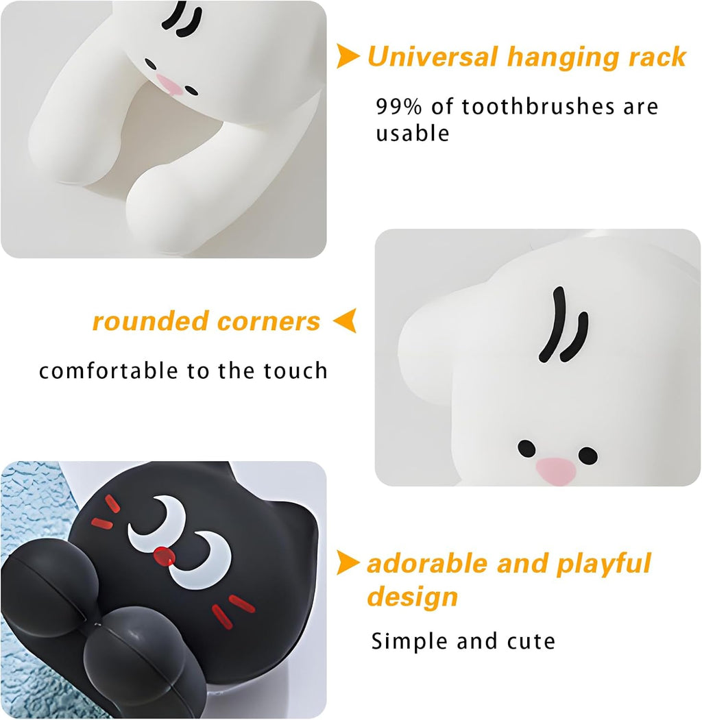 2 PCS Kids' Bathroom Toothbrush Holder,Suction Mount Silicone Toothbrush Holder,Cute Cartoon Cat and Dog Design, Perfect for Kids and Families