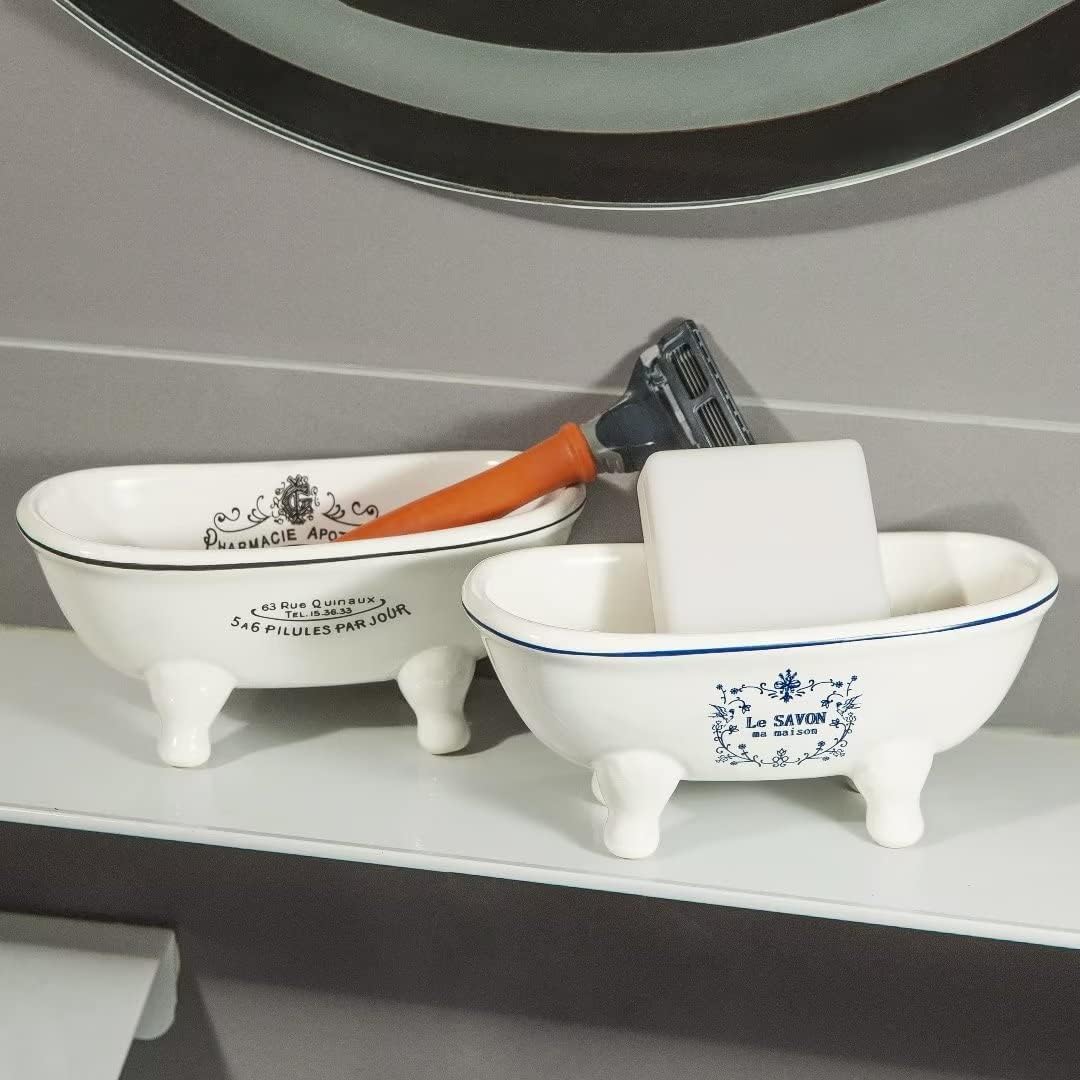 1 Piece 5.7" Mini Ceramic Clawfoot Double Ended Bathtub Soap Dish Vintage Decortative Soap Dish