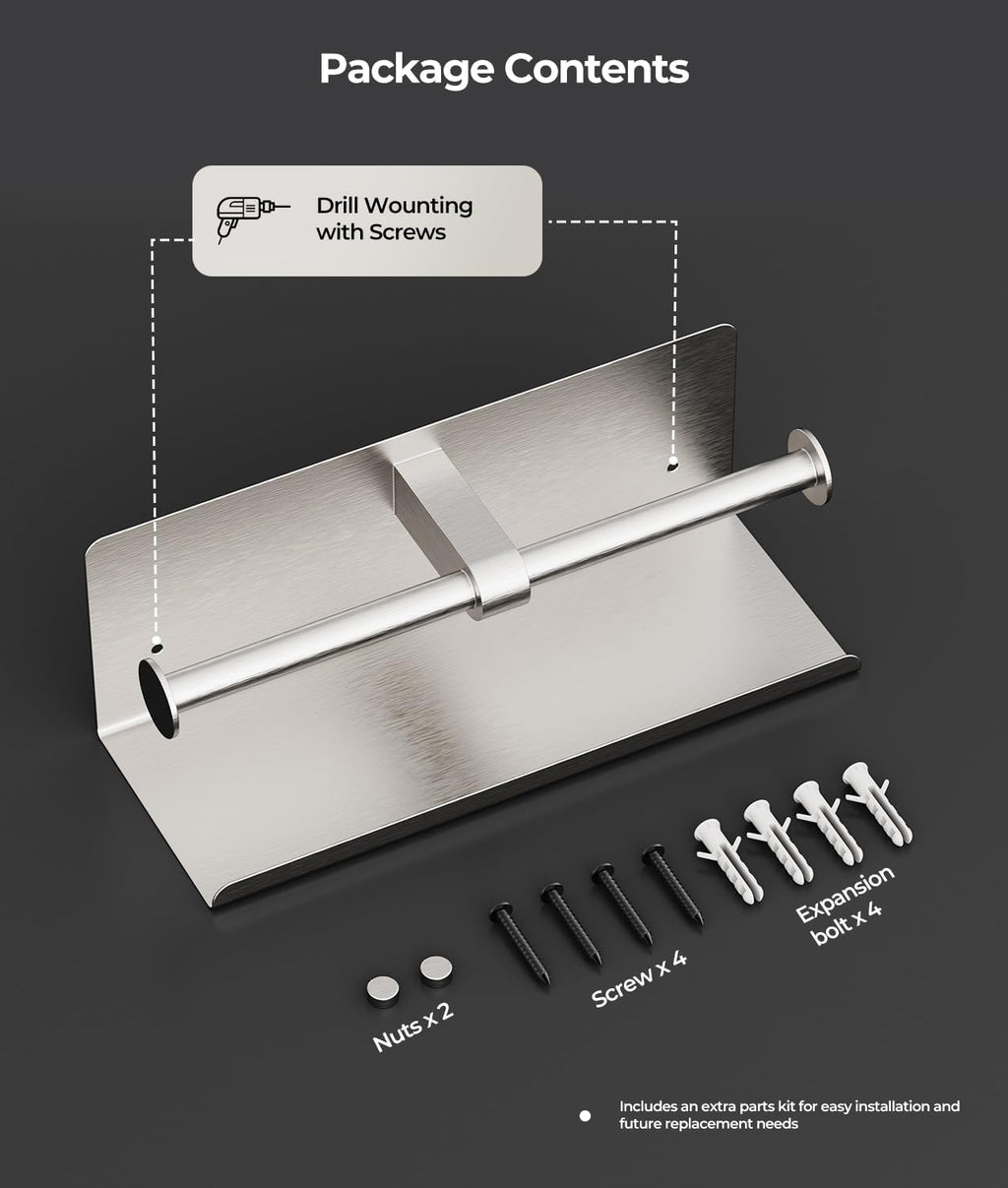 Double Toilet Paper Holder with Shelf, Wall Mount Tissue Roll Holder for Bathroom, 304 Stainless Steel Commercial Toilet Paper Dispenser with Phone Shelf, Brushed Nickel