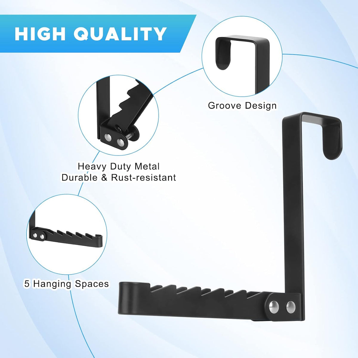 FYY Over the Door Hooks Hanger, 2 Pack Collapsible Folding Over The Door Organizer Rack Space Saving Hanging Storage Hanger for Clothes, Coats, Towels for Bedroom Bathroom Black