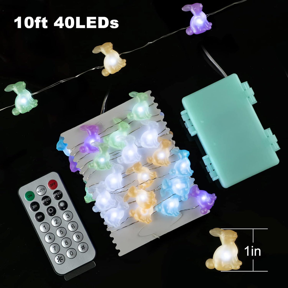 BOHON Easter Decoration Bunny String Lights Battery Operated with Remote