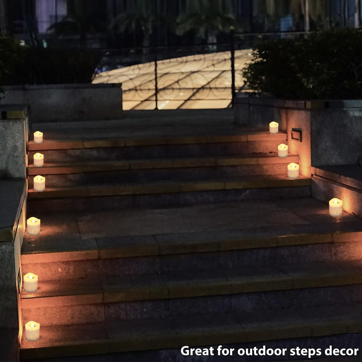 Solar Candles Outdoor Waterproof, 4pcs Rechargeable Dusk to Dawn Little Votive Candles, Flameless Flickering Solar Tea Lights for Patio Yard Deck Pathway Window Outdoor Lantern Decor (Warm White)