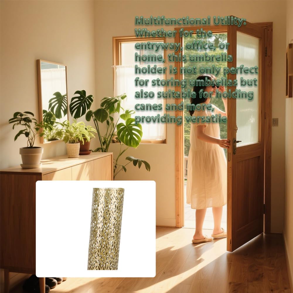 vifloae Umbrella Stand Rack for Entryway Metal Hollowed Freestanding Round Umbrella Holder Organizer Bin Umbrella Basket for Home Hotel Office Decor Gold S