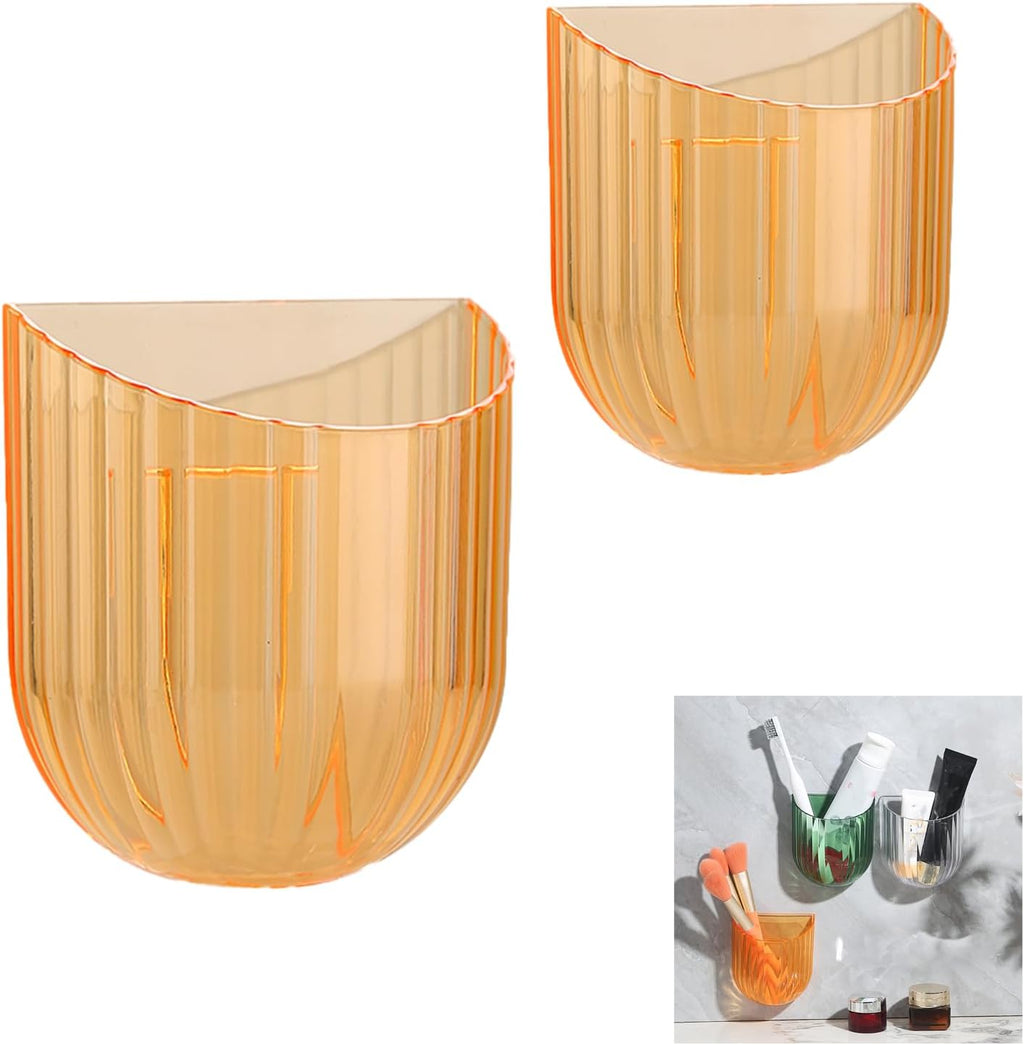 Adhesive Wall Mount Storage Caddy, Pen & Remote Holder (Yellow 2PCS)