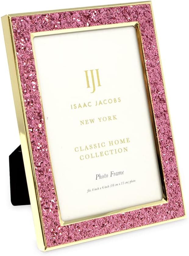 Isaac Jacobs 4x6 Pink Glitter w/Gold Metal Picture Frame w/Easel