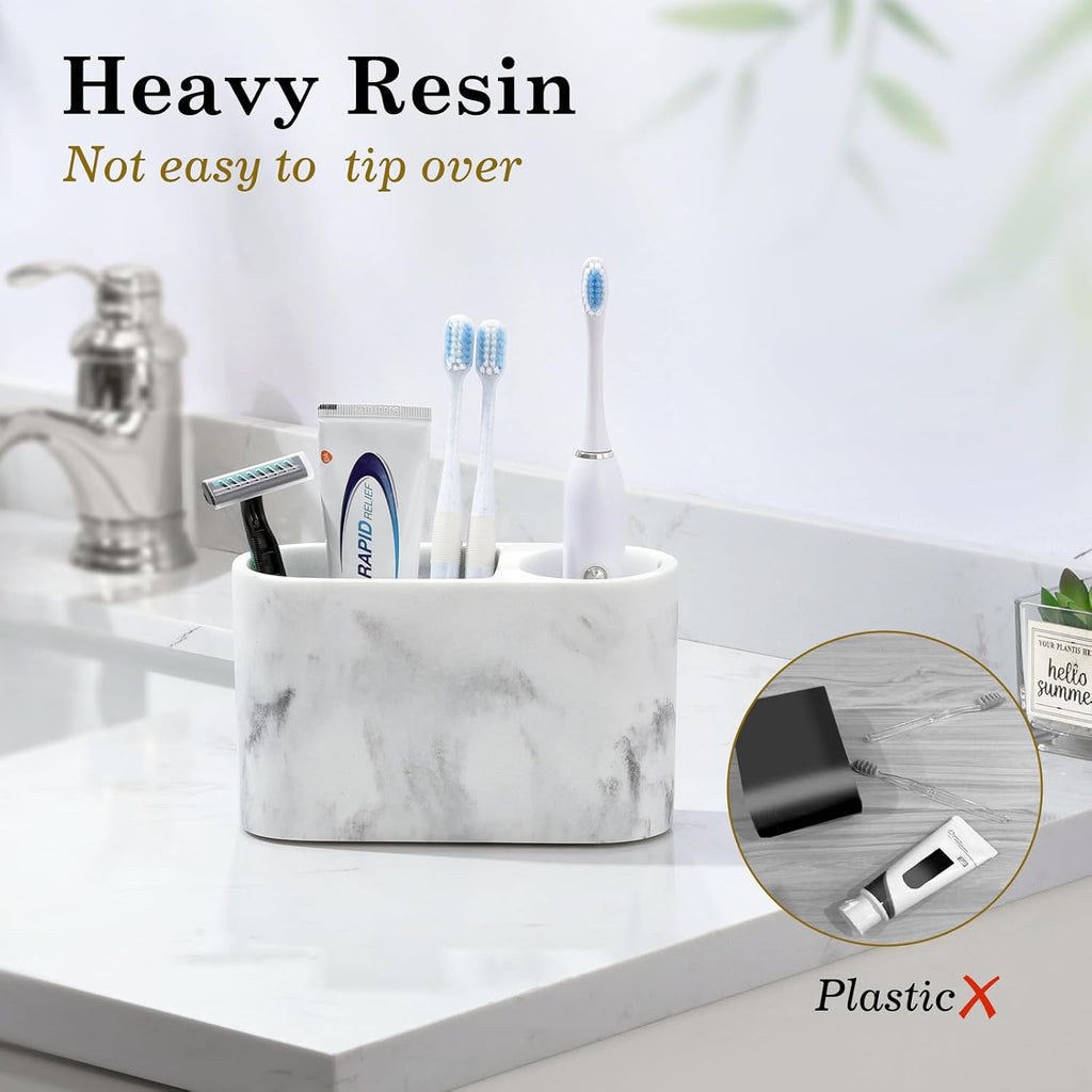 Luxspire 2 Slots Toothbrush and Toothpaste Holder, Resin, Gravel White