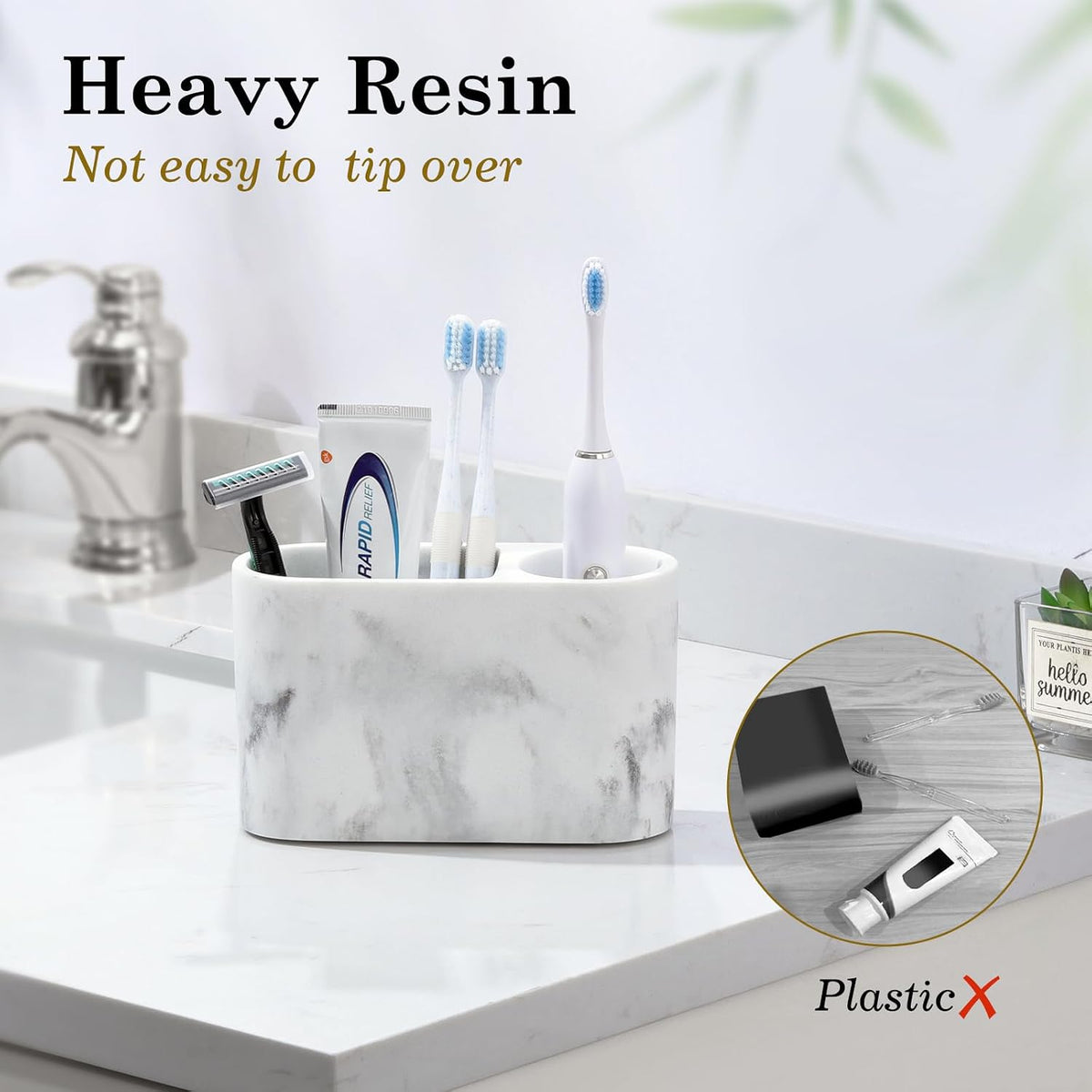 Luxspire 2 Slots Toothbrush and Toothpaste Holder, Resin, Gravel White