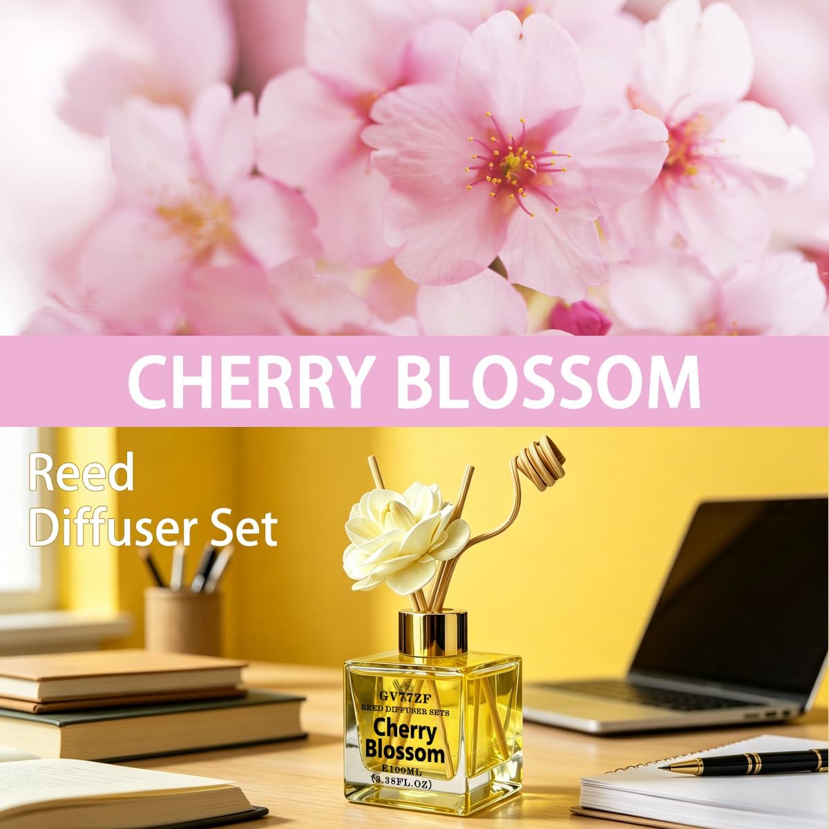 Cherry Blossom Reed Diffuser Set 3.38oz (100ml) Bedroom Decor