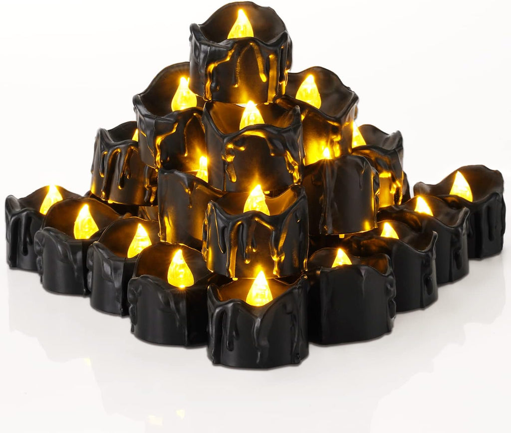 Homemory 24Pack Halloween Black Dripping Flameless LED Candles,1.58"x 1.2"
