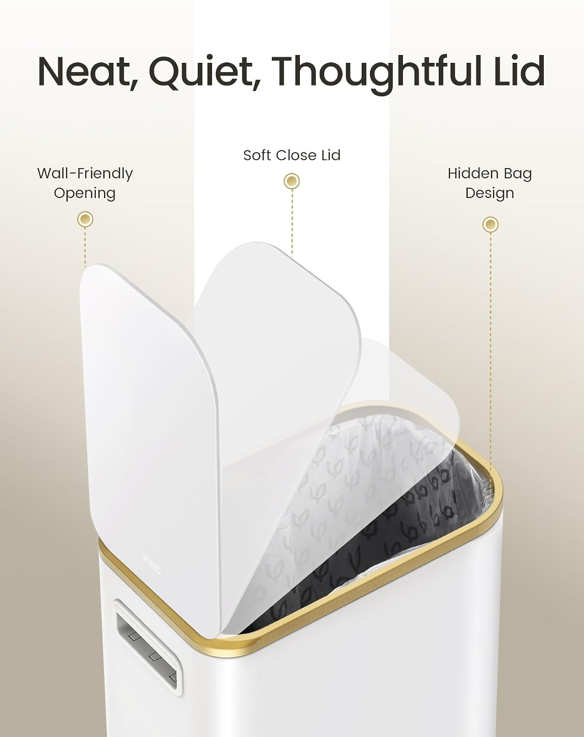 Cesun Small Bathroom Trash Can with Gold Grimmed Lid & Pedal, 1.3Gal, White