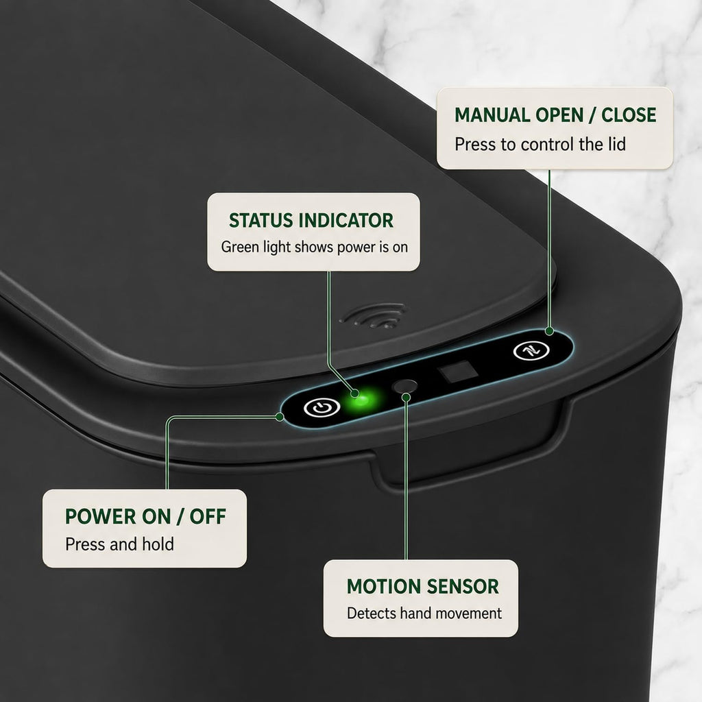TIPGO Automatic Small Bathroom Trash Can with Lid, 2.6 Gallon, Black