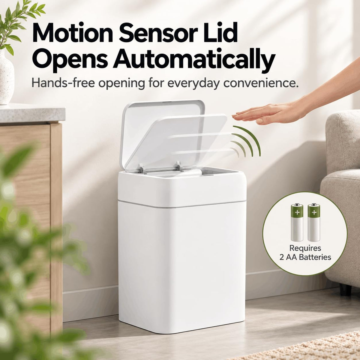 2.4 Gallon Small Automatic Trash Can, White Plastic Touchless Garbage Bin for for Bathroom, Bedroom, Office, Kitchen, 9 Liter Small Motion Senor Trash Can