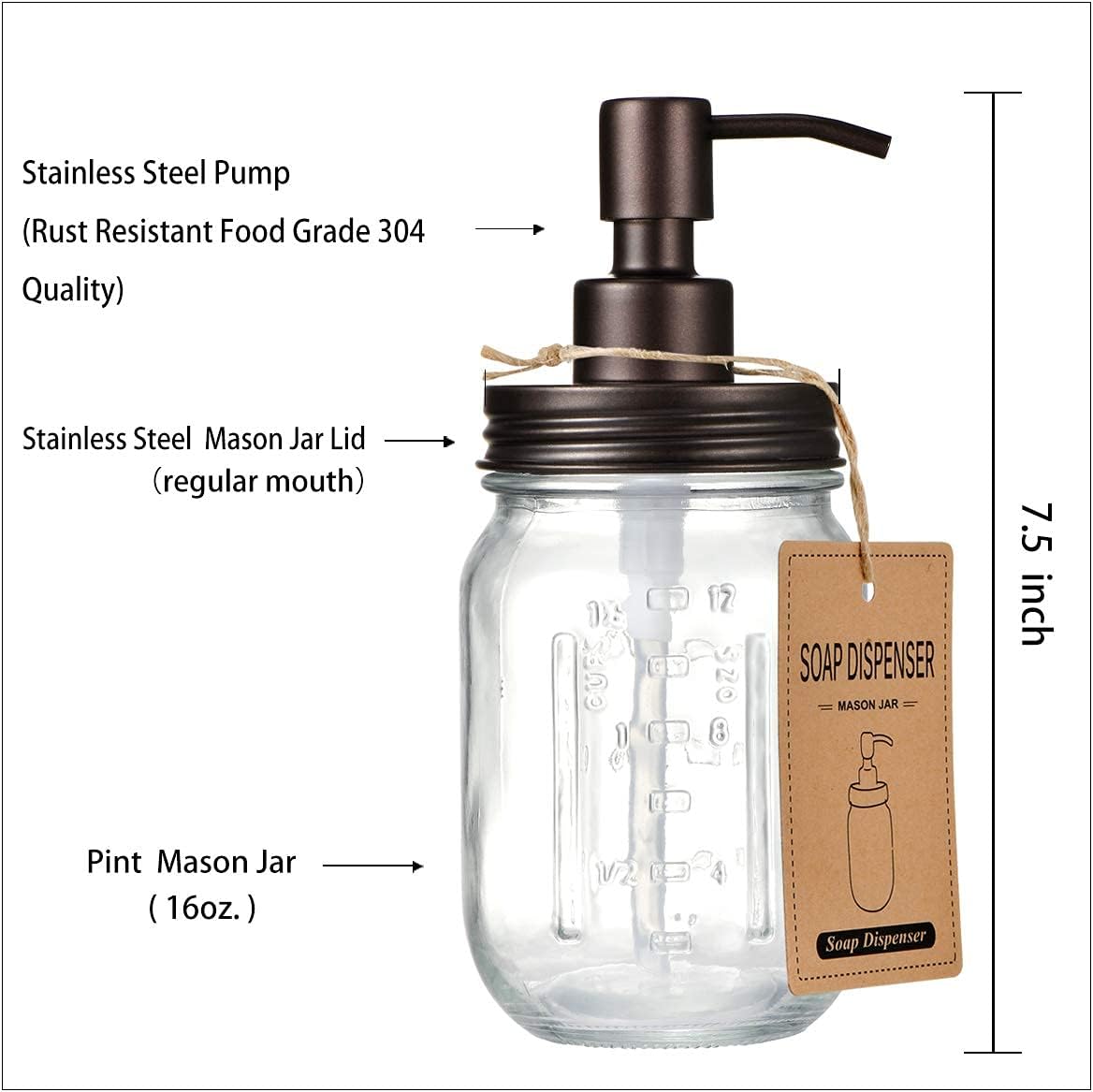 Amolliar Mason Jar Liquid Soap Dispenser, Lotion Dispenser(Bronze 2 Pack)