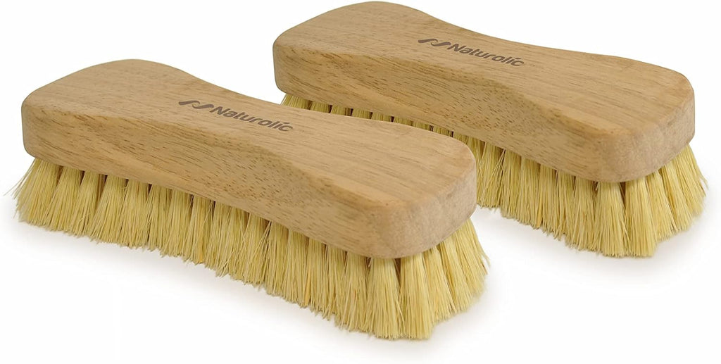 All-Natural Wooden Scrub Brush Set | Eco-Friendly Cleaning Brush Set with Tampico Bristles | Floor Scrub Brush & Shower Scrubber for Bathroom, Tub, Kitchen & Carpet | Sustainable Set – Pack of 2