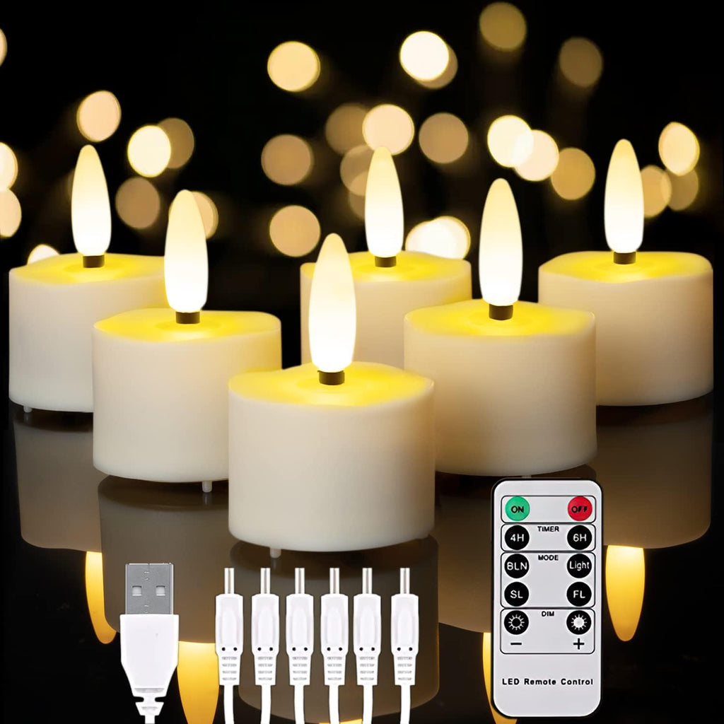 Homemory 6-Pack Rechargeable Tea Lights Candles with Remote, 4H/6H Timer