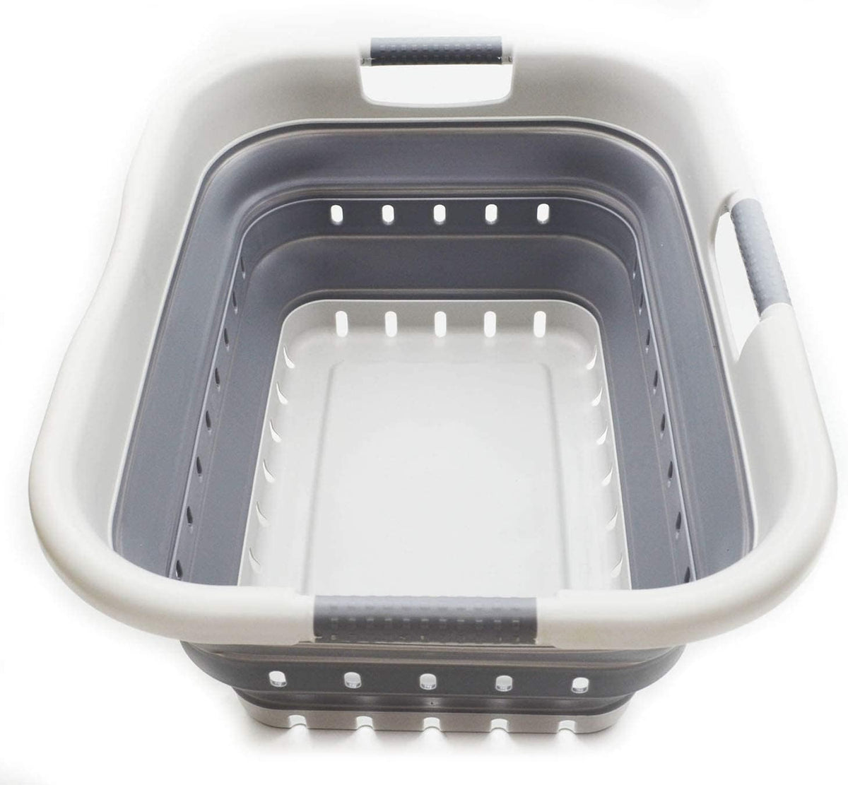 SAMMART 41L Collapsible 3 Handled Plastic Laundry Basket - Foldable Pop Up Storage Container/Organizer - Portable Basket - Space Saving Hamper/Basket (3 handled rectangular, Grey/Dark Grey)