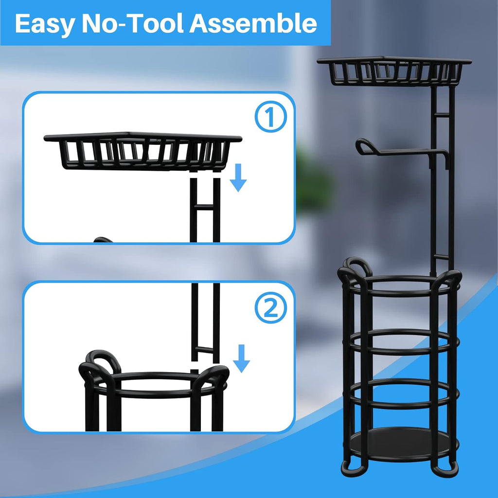 Toilet Paper Holder Stand with Shelf, Free Standing Tissue Roll Storage