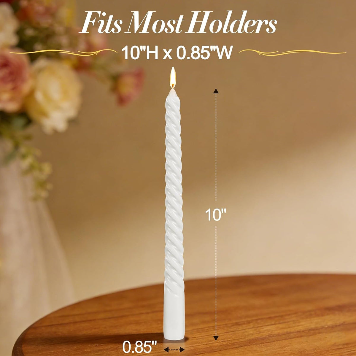 Tobeape 10" White Spiral Taper Candle Sticks 4 Pack, Unscented & Dripless