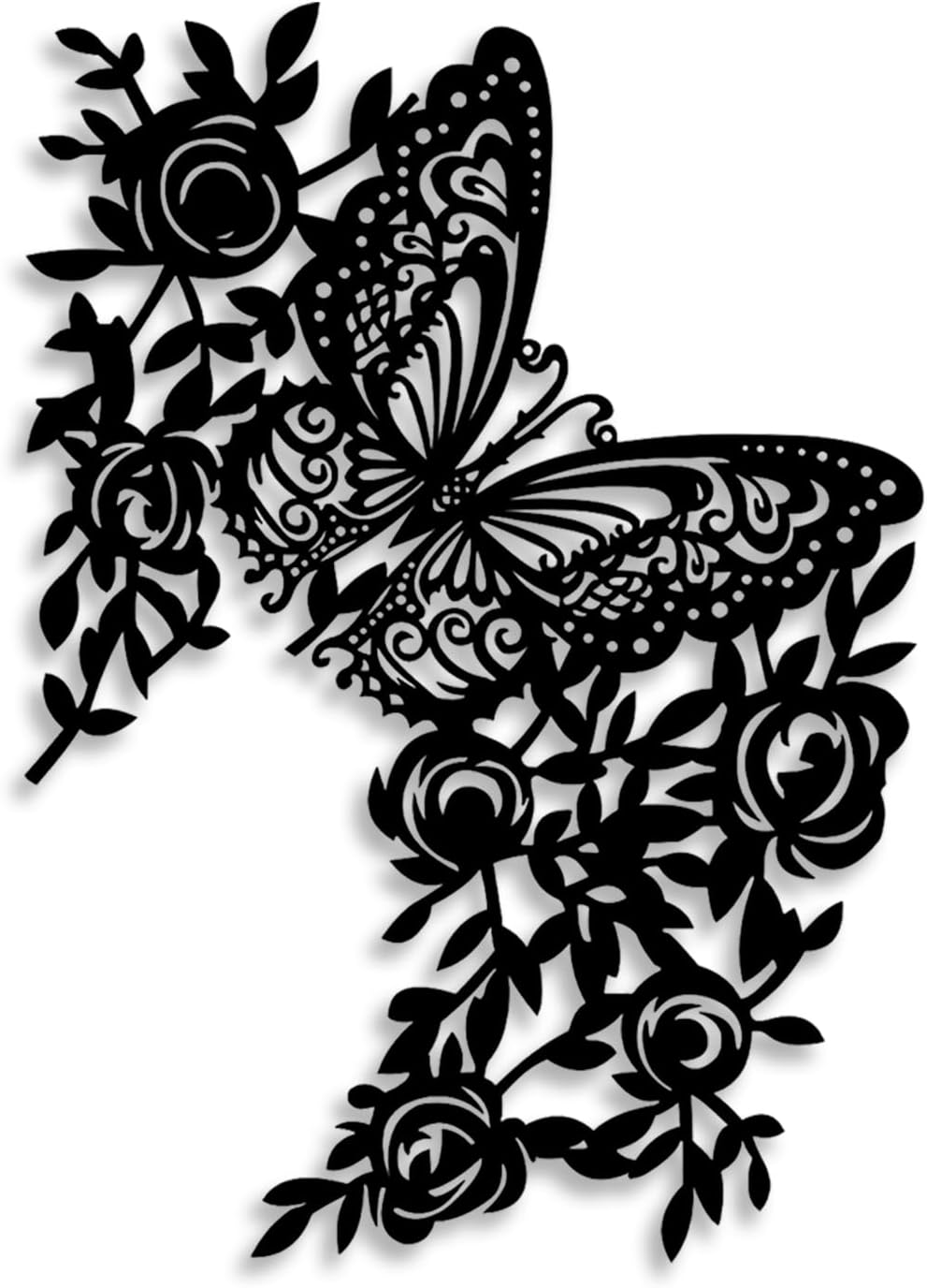 LIYOUYA Butterfly Flower Metal Wall Decor - Rustic Farmhouse Room Decor Black Wall Art Home Decor for Living Room, Bedroom, Dining Room, Courtyard, Farmhouse (Black)