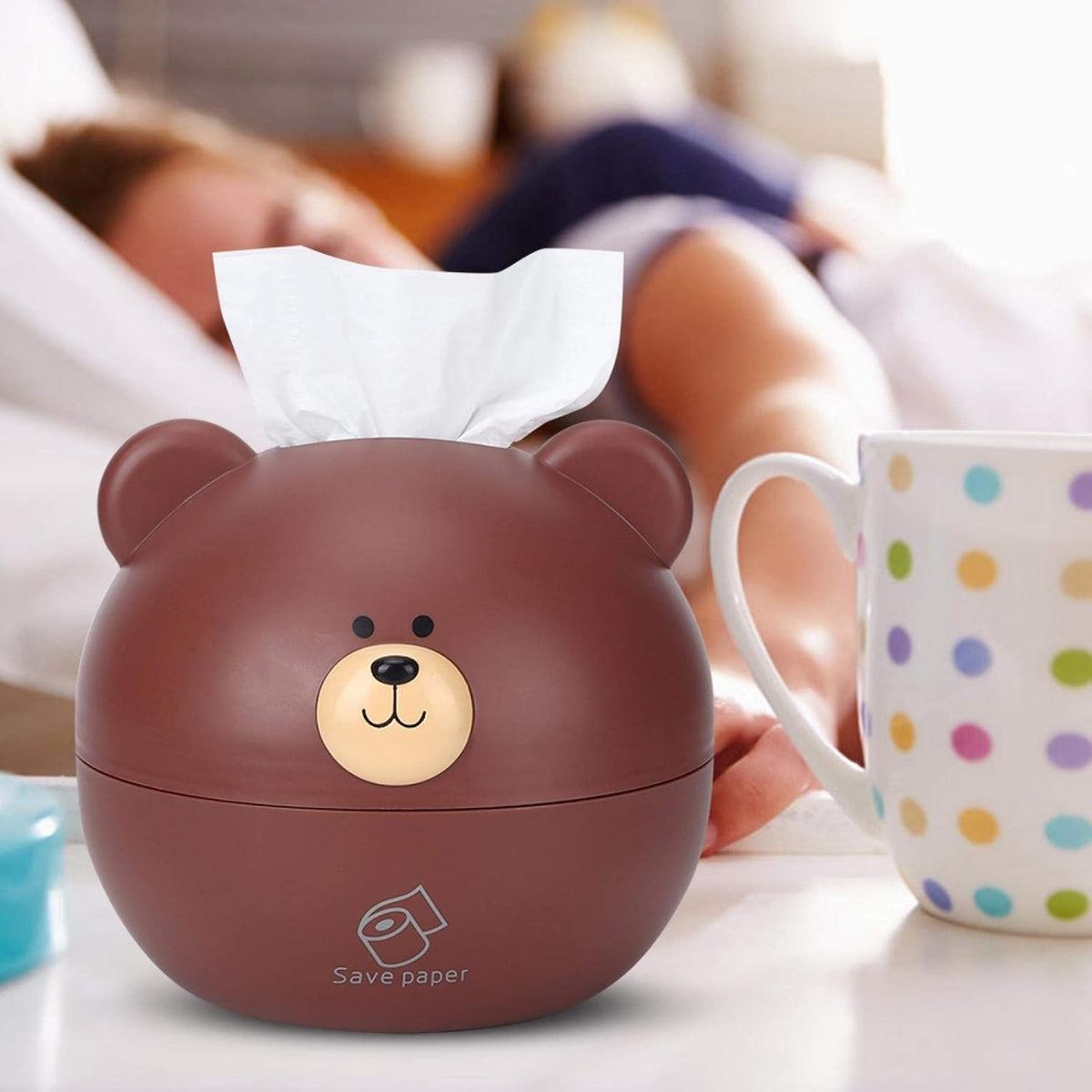 Tissue Box Cover, Cartoon Bear Square Paper Tissue Holder Facial Tissue Dispenser Organizer for Kids, Living Room, Bathroom Decor, Tv Stand, Car, Office(Brown)