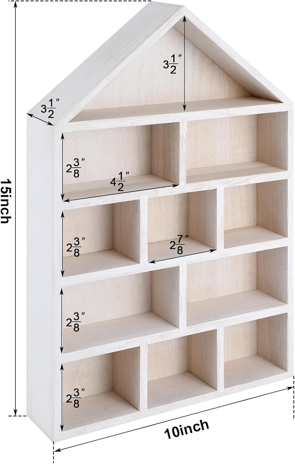Threehoney Wooden Shadow Cubby Box, Wood, 10x15x2.24'', Classic