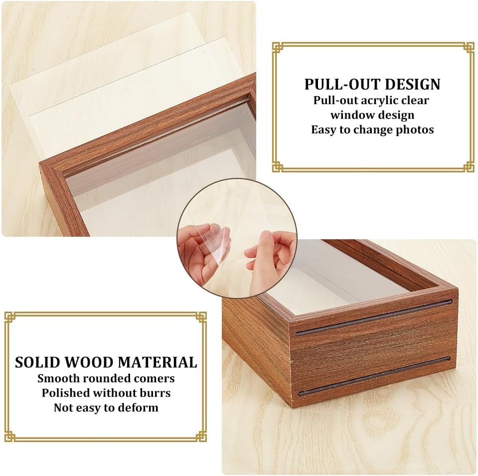 OLYCRAFT 10.2x5x2.4 Inch Rectangle Shadow Box Wood Shadow Box Display Case Shadow Box Frame with Double Sided Clear Acrylic Window for Dried Flowers Leaves Specimen - Walnut Brown