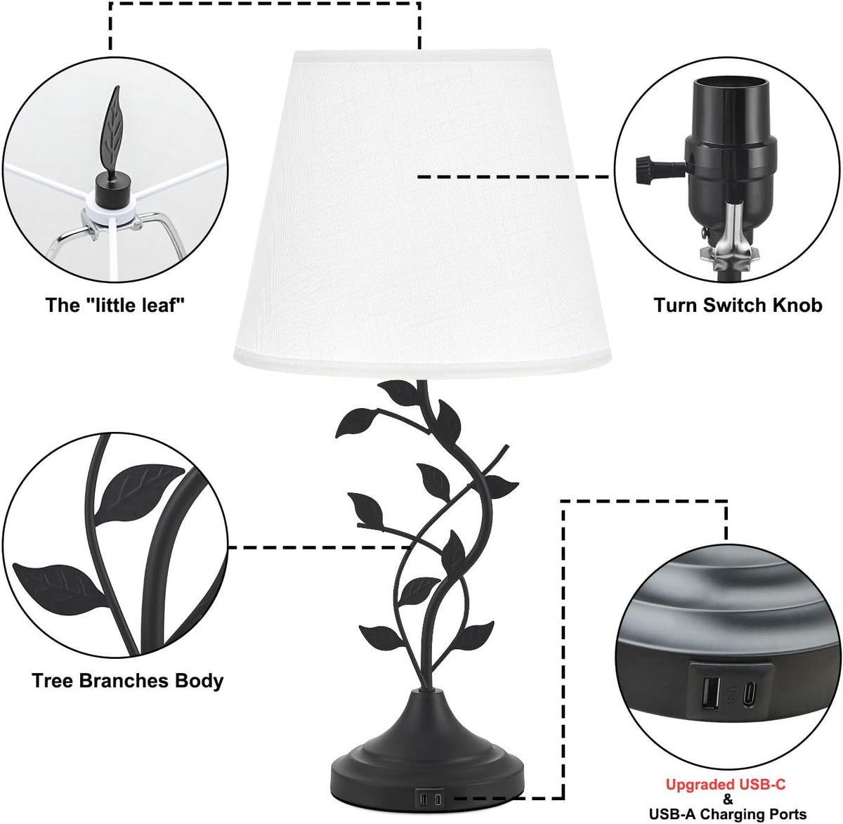Kakanuo Table Lamp for Living Room, Bedside Lamp for Bedroom, Rustic Lamp