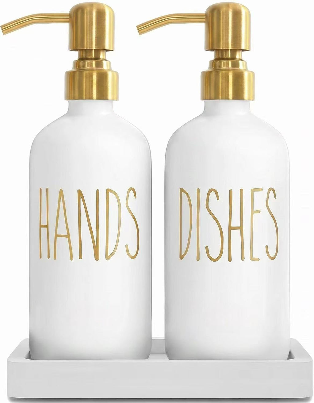 MOMEEMO Soap Dispenser Set with Ceramic Tray, Gold
