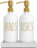 MOMEEMO Soap Dispenser Set with Ceramic Tray, Gold
