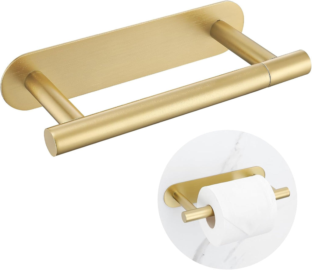 Brushed Gold Self Adhesive Toilet Roll Paper Holder No Drill for Bathroom