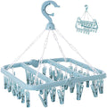 Laundry Drying Rack with 32 Clips, Foldable, Light Blue